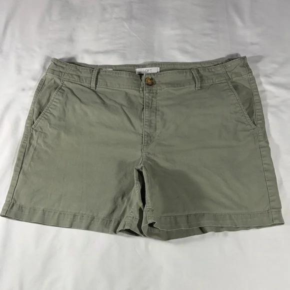 LOFT womens olive green The Monroe flat front 6" inseam chino shorts - size 16 - Picture 2 of 11
